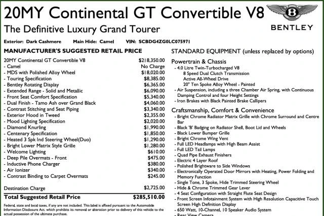 2020 Bentley Continental GTC - Image 6 of 21