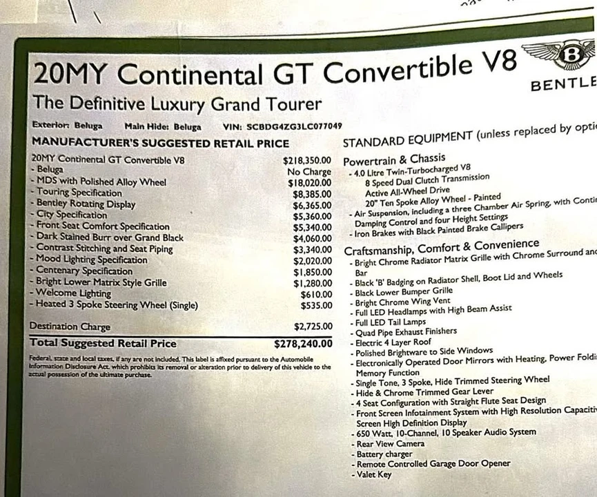 2020 Bentley Continental GT 3rd Gen - Image 9 of 16