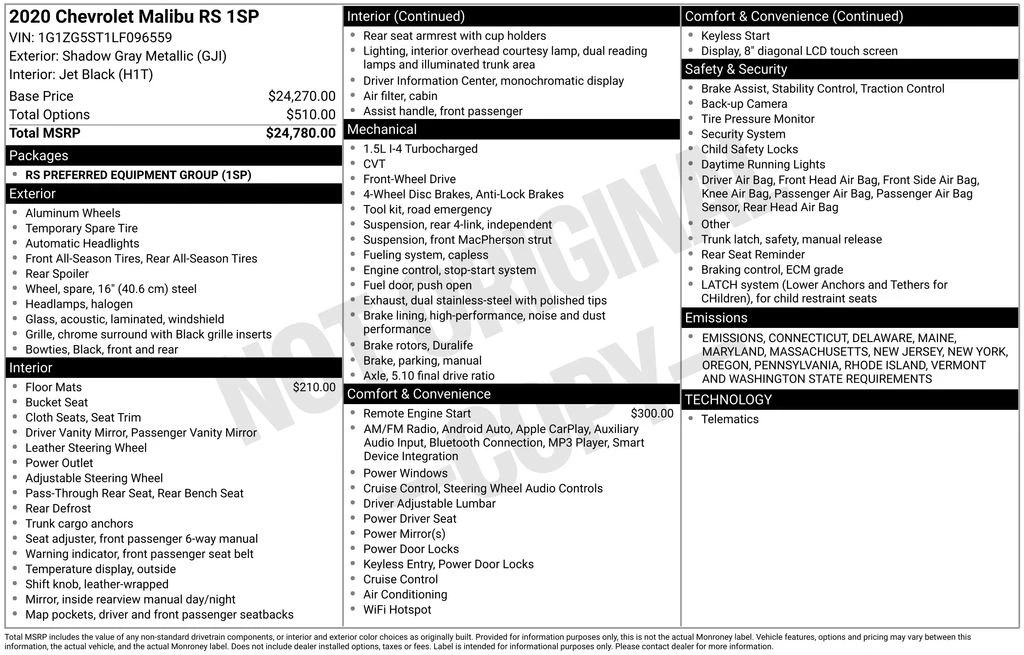 2020 Chevrolet Malibu - Image 7 of 12