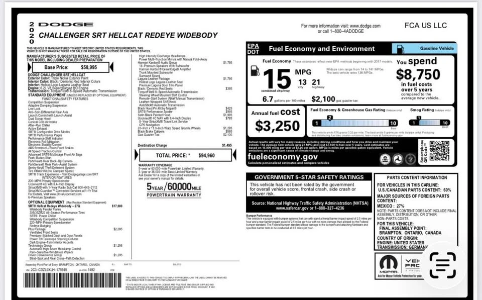 2020 Dodge Challenger SRT Hellcat 3rd Gen - Image 8 of 8