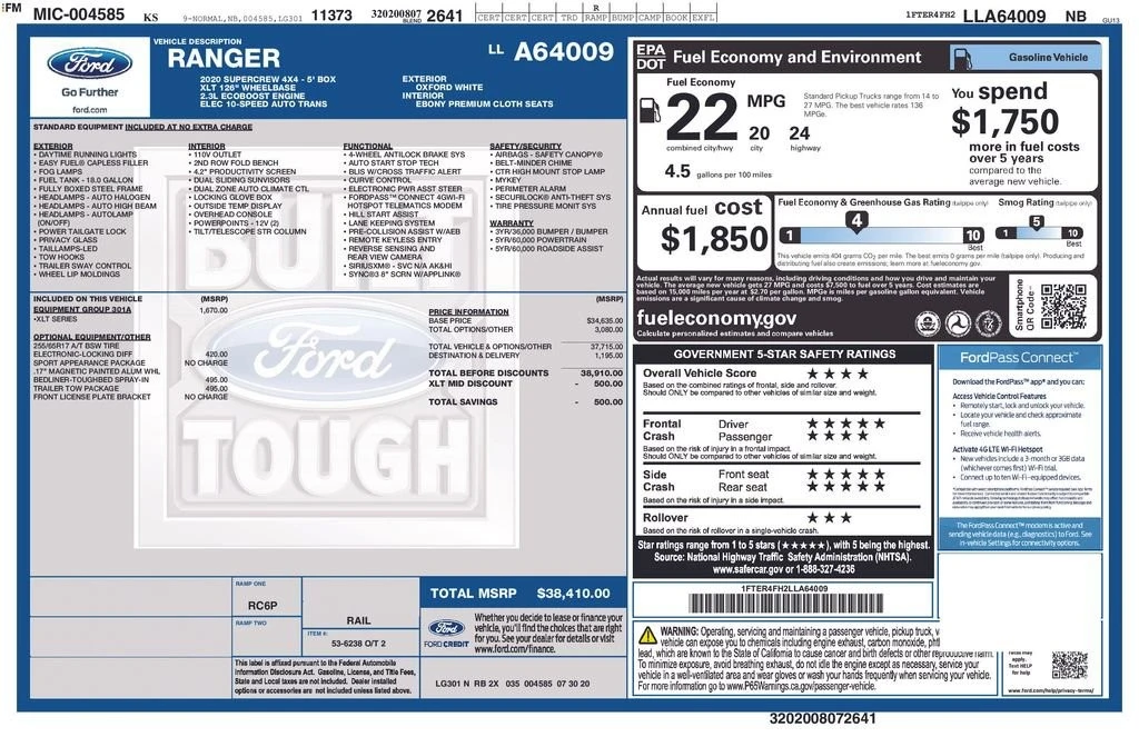 2020 Ford Ranger 4th Gen - Image 2 of 2