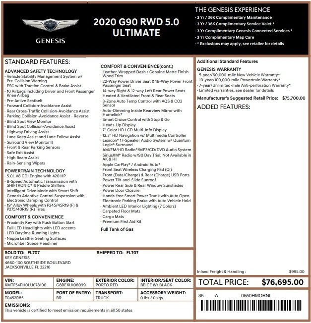 2020 Genesis G90 - Image 7 of 7