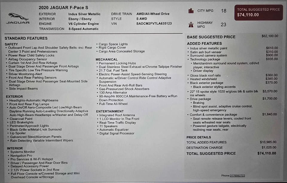 2020 Jaguar F-Pace - Image 10 of 10