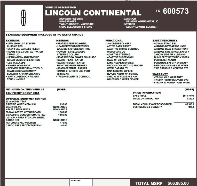 2020 Lincoln Continental 10th Gen - Image 20 of 20