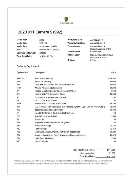 2020 Porsche 992 Carrera S - Image 21 of 21
