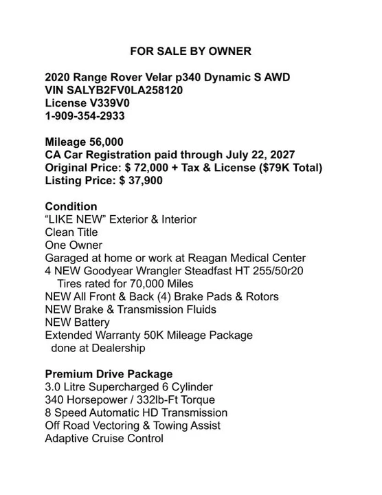 2020 Land Rover Range Rover Velar - Image 14 of 15