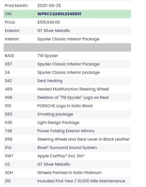 2020 Porsche 718 Boxster Spyder - Image 8 of 8