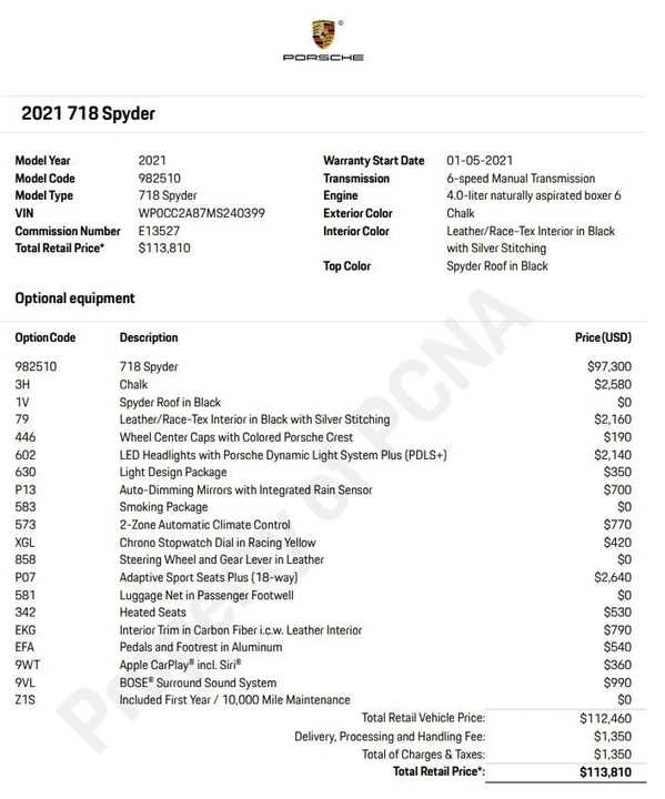 2021 Porsche 718 Boxster Spyder - Image 2 of 15