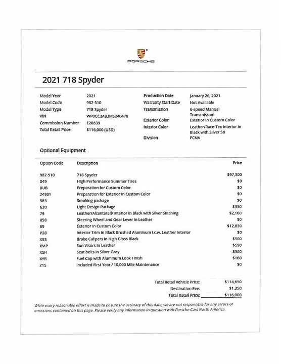 2021 Porsche 718 Boxster Spyder - Image 24 of 27