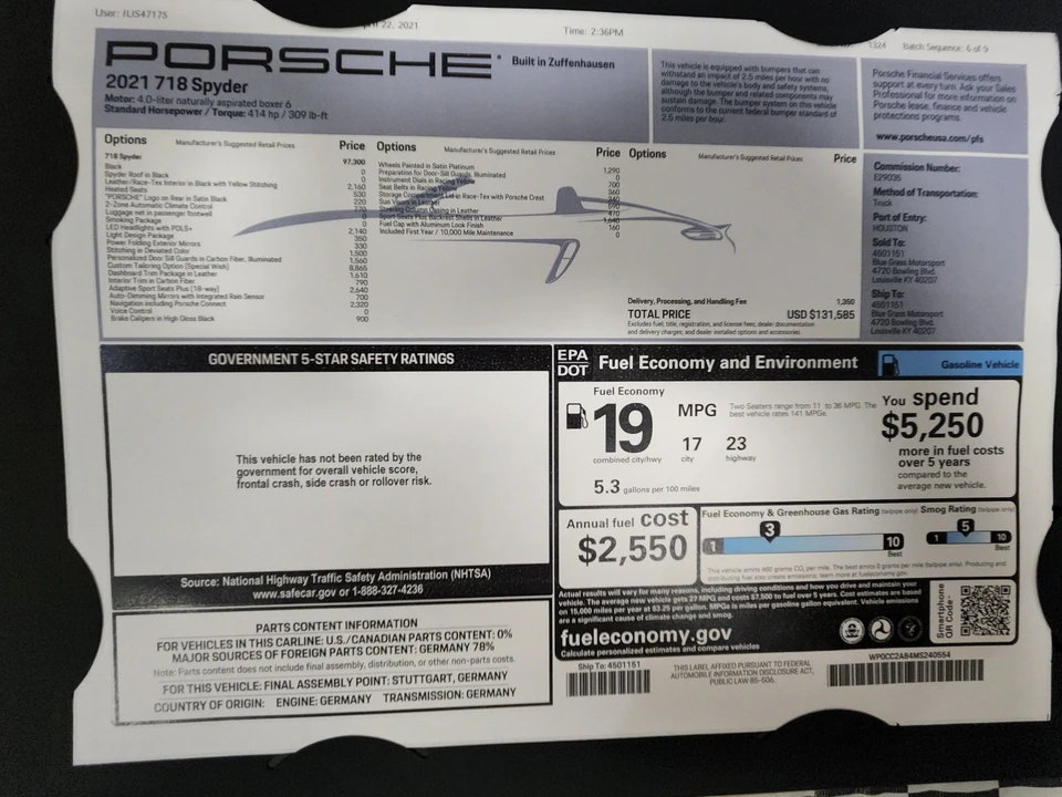 2021 Porsche 718 Boxster Spyder - Image 14 of 15