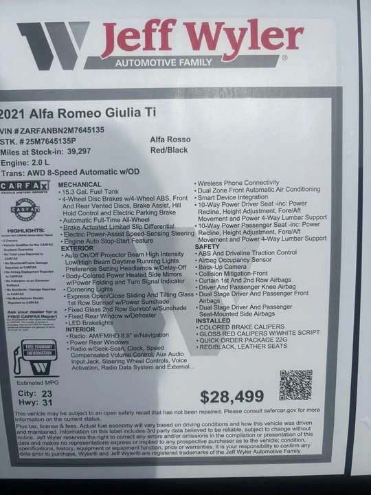 2021 Alfa Romeo Giulia - Image 20 of 20