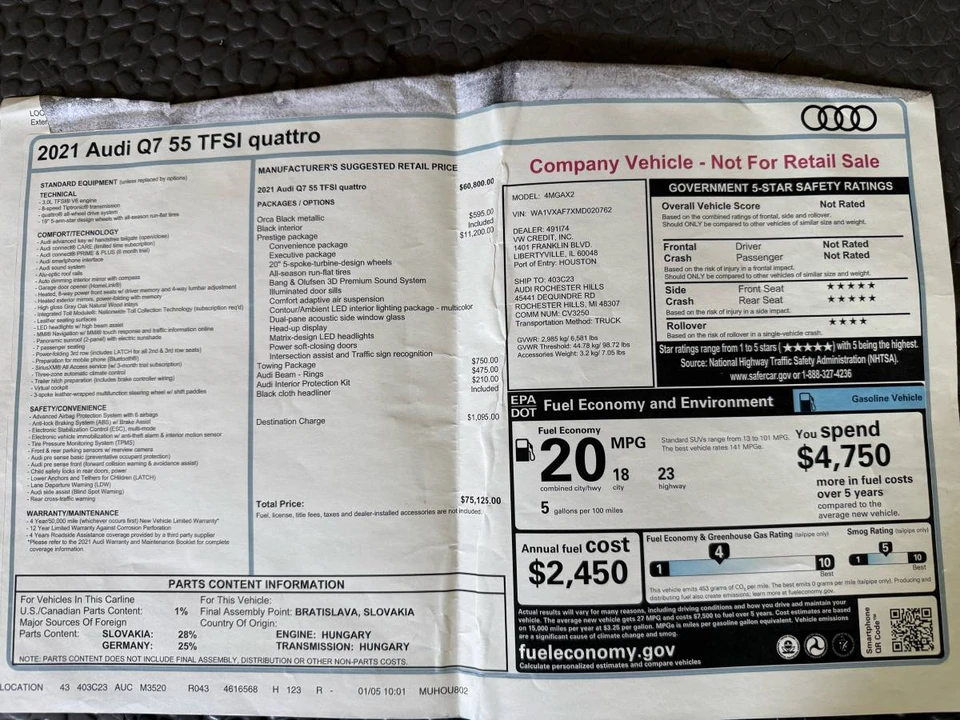 2021 Audi 4M Q7 - Image 8 of 9