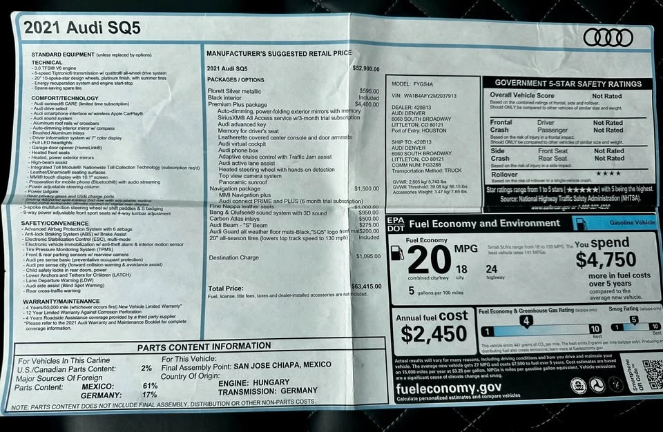 2021 Audi FY SQ5 - Image 2 of 19