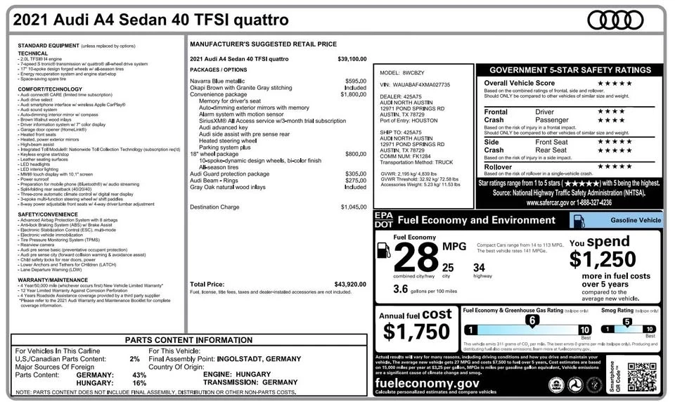 2021 Audi B9 A4 - Image 20 of 20