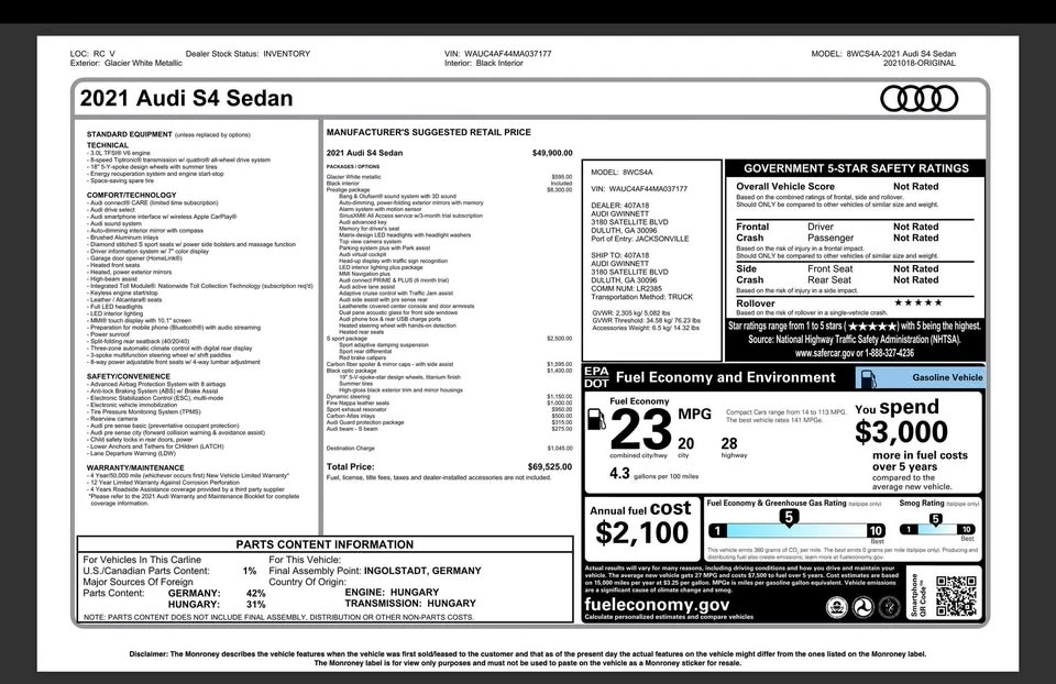 2021 Audi B9 S4 - Image 18 of 18