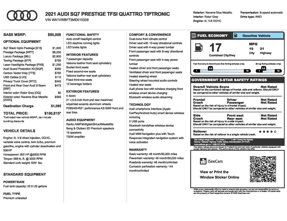 2021 Audi SQ7 - Image 13 of 13