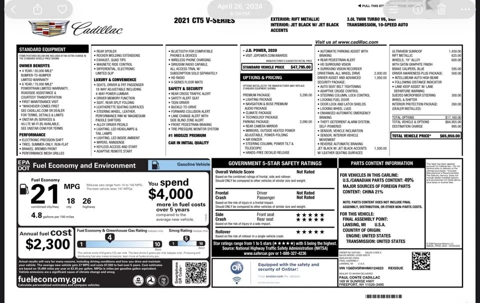 2021 Cadillac CT5-V - Image 2 of 18