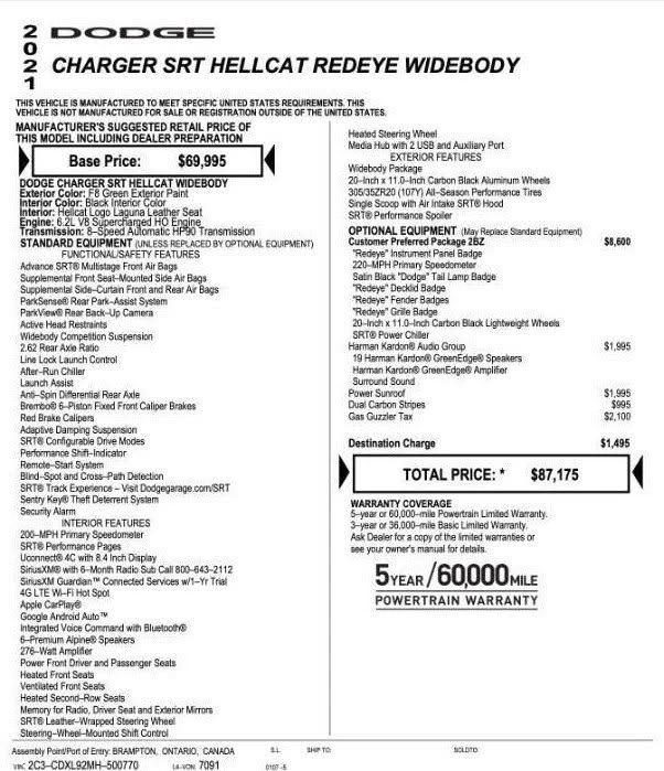 2021 Dodge Charger SRT Hellcat 7th Gen - Image 19 of 20