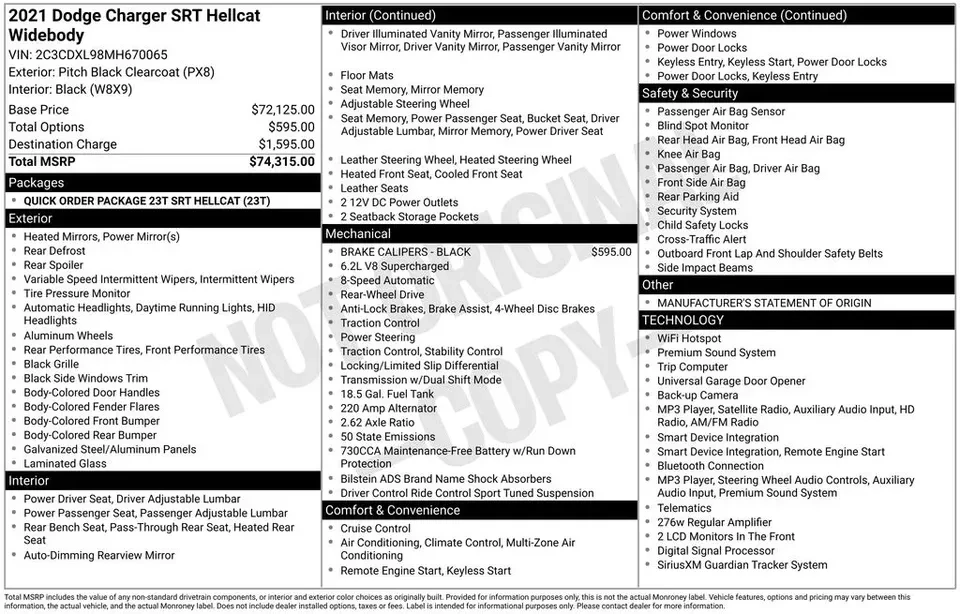 2021 Dodge Charger SRT Hellcat 7th Gen - Image 7 of 7
