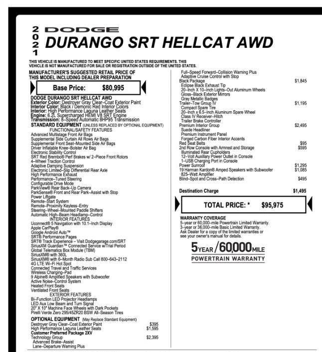 2021 Dodge Durango SRT Hellcat 3rd Gen - Image 19 of 20