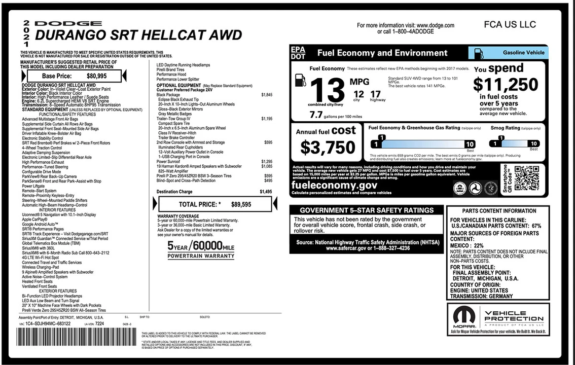 2021 Dodge Durango SRT Hellcat 3rd Gen - Image 10 of 21
