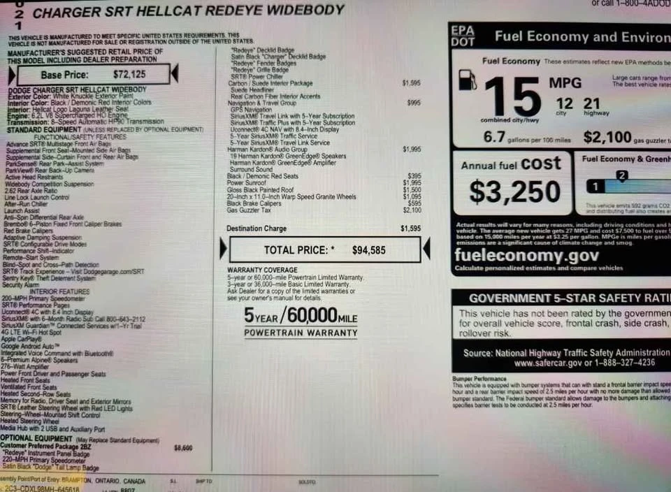 2021 Dodge Charger SRT Hellcat 7th Gen - Image 6 of 10