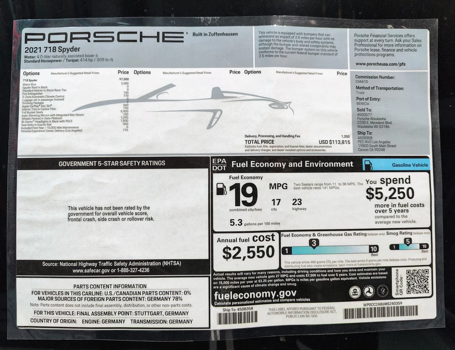 2021 Porsche 718 Boxster Spyder - Image 19 of 19