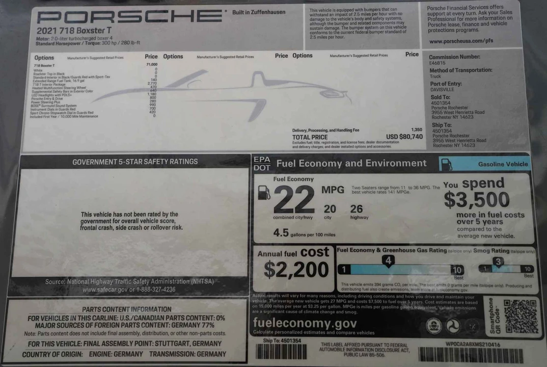 2021 Porsche 718 Boxster T - Image 19 of 20