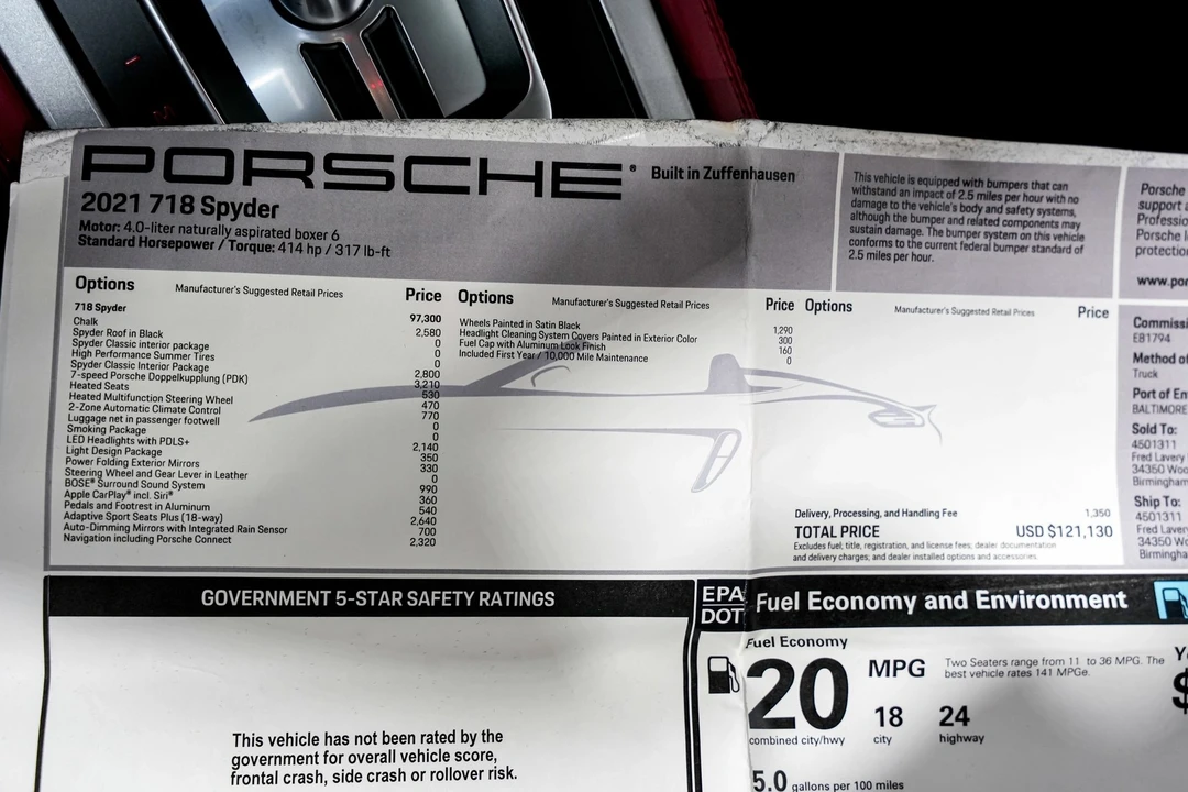 2021 Porsche 718 Boxster Spyder - Image 2 of 12