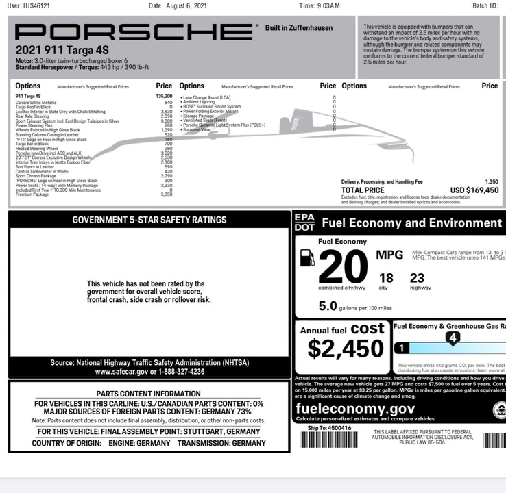 2021 Porsche 992 Targa 4 & 4S - Image 10 of 10
