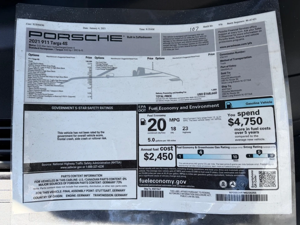 2021 Porsche 992 Targa 4 & 4S - Image 5 of 21