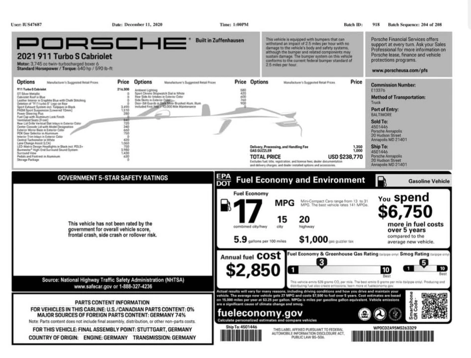 2021 Porsche 992 Turbo S - Image 20 of 20