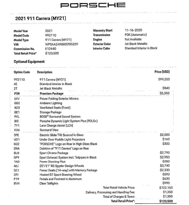 2021 Porsche 992 Carrera - Image 7 of 7