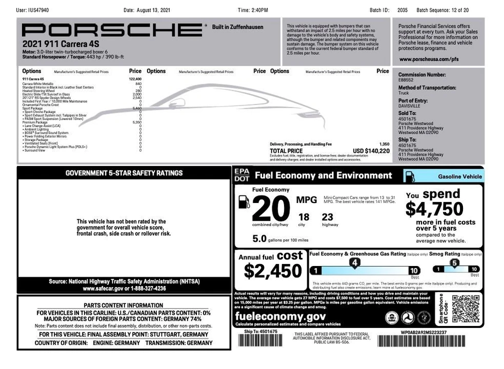 2021 Porsche 992 Carrera 4S - Image 10 of 13