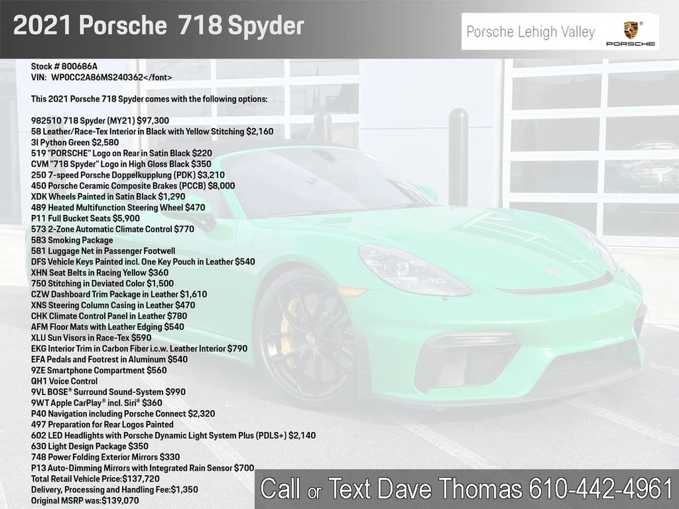 2021 Porsche 718 Boxster Spyder - Image 2 of 21