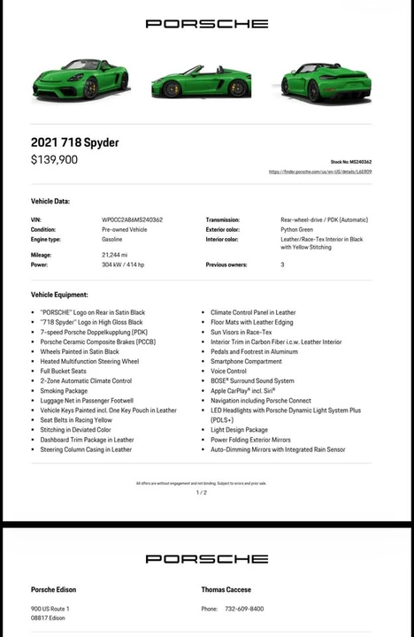 2021 Porsche 718 Boxster Spyder - Image 4 of 20