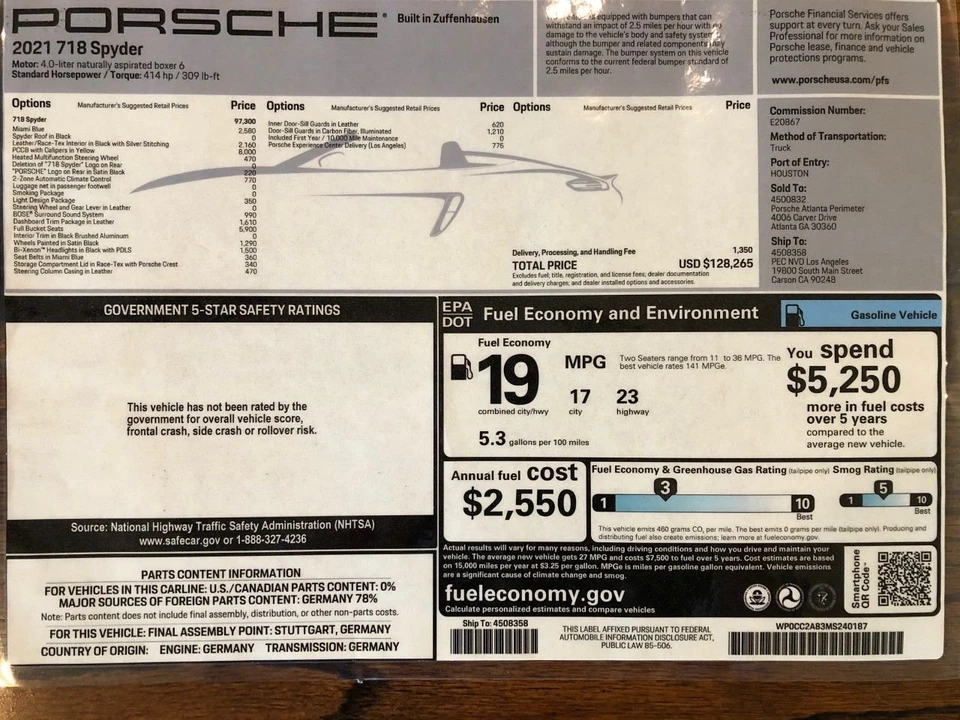2021 Porsche 718 Boxster Spyder - Image 20 of 21
