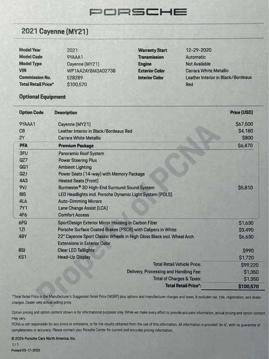 2021 Porsche 9Y0/9Y3 Cayenne - Image 16 of 16