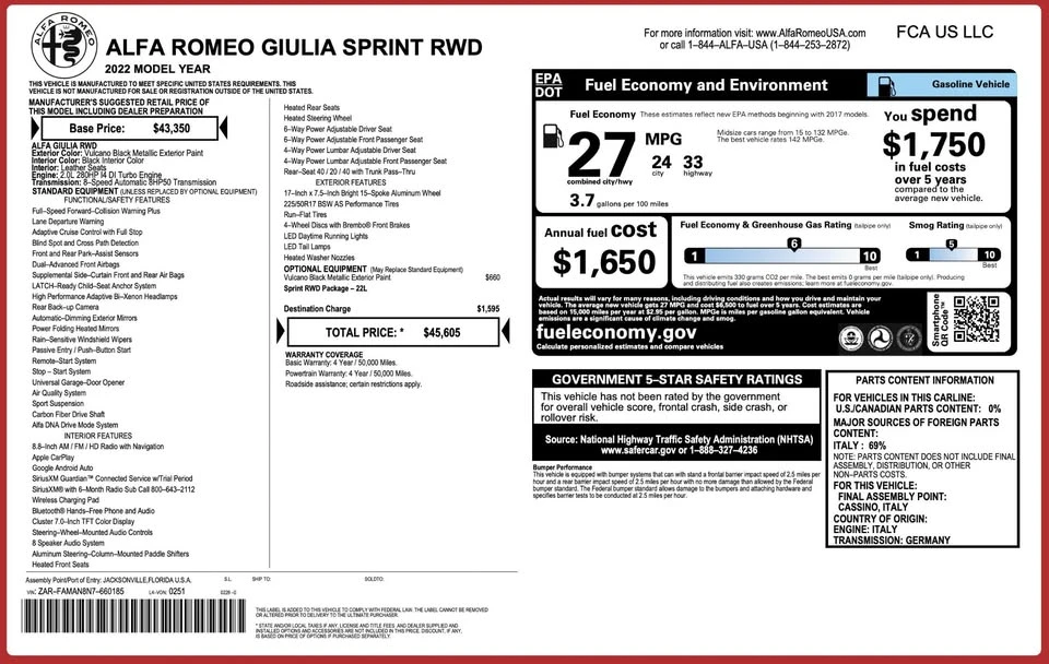 2022 Alfa Romeo Giulia - Image 3 of 20