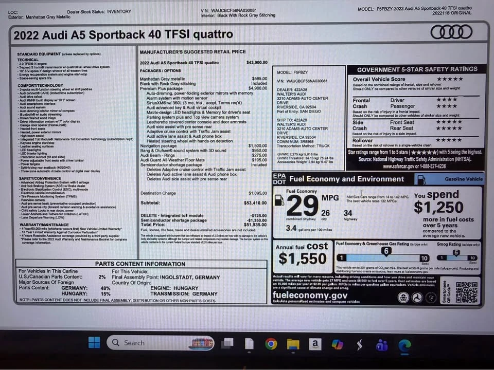 2022 Audi B9 A5 - Image 16 of 18