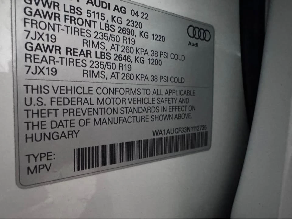 2022 Audi F3 Q3 - Image 13 of 13