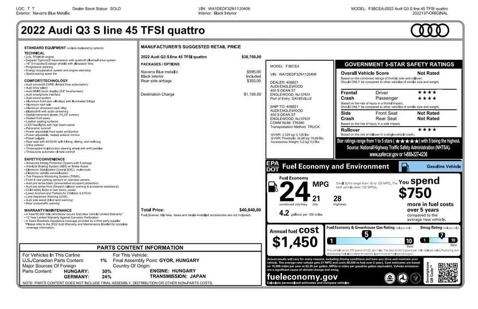 2022 Audi F3 Q3 - Image 17 of 17
