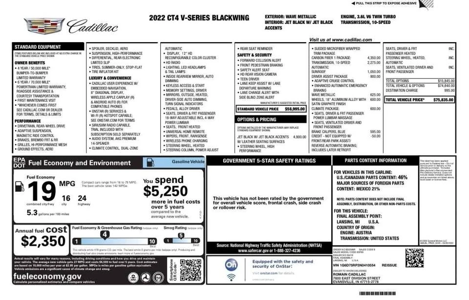 2022 Cadillac CT4-V Blackwing - Image 2 of 10