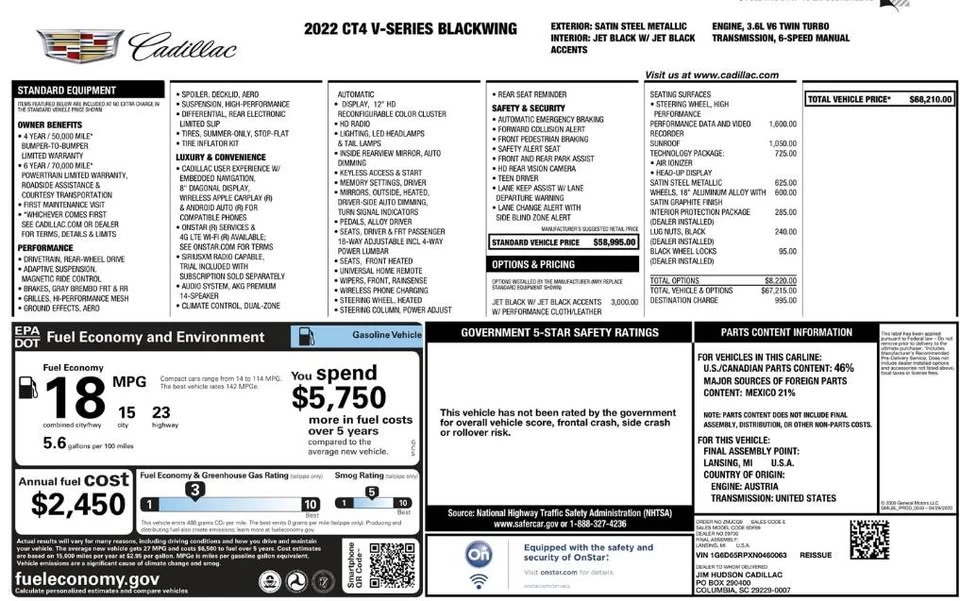 2022 Cadillac CT4-V Blackwing - Image 6 of 7