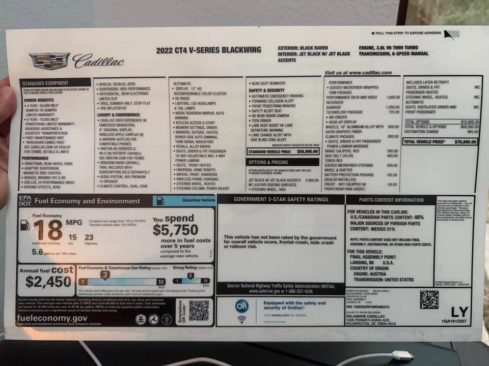 2022 Cadillac CT4-V Blackwing - Image 2 of 12