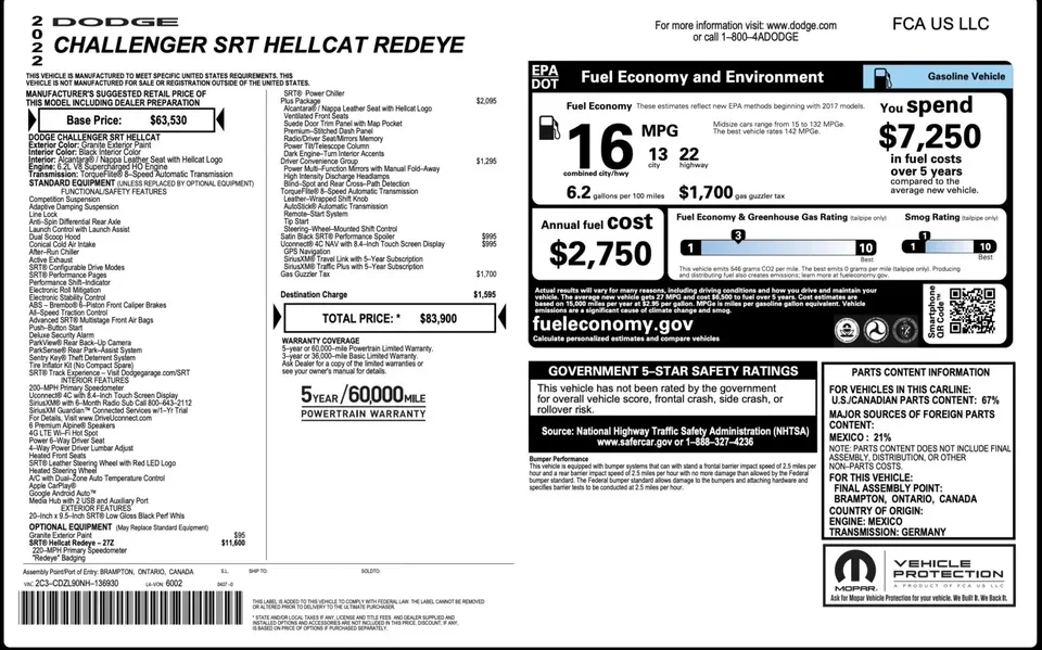 2022 Dodge Challenger SRT Hellcat 3rd Gen - Image 5 of 11
