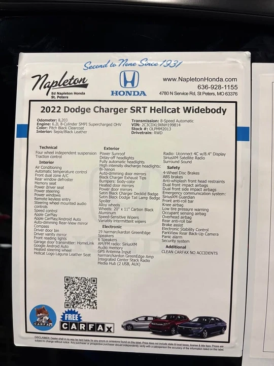 2022 Dodge Charger SRT Hellcat 7th Gen - Image 7 of 9