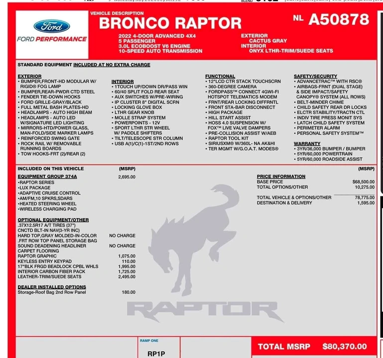 2022 Ford Bronco Raptor 6th Gen - Image 19 of 20