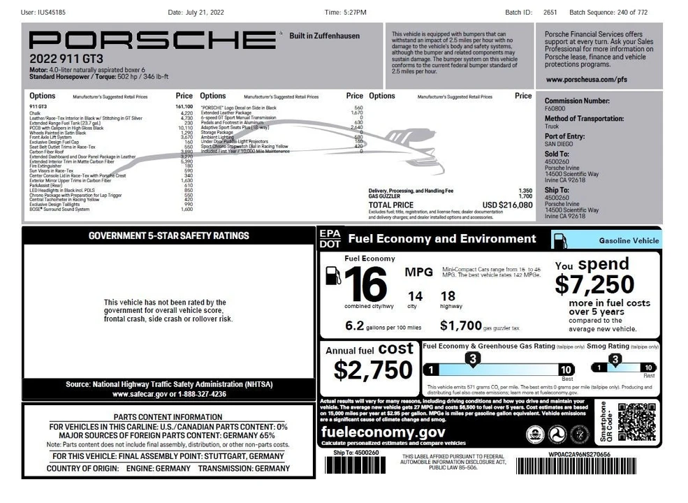 2022 Porsche 992 GT3 - Image 17 of 17