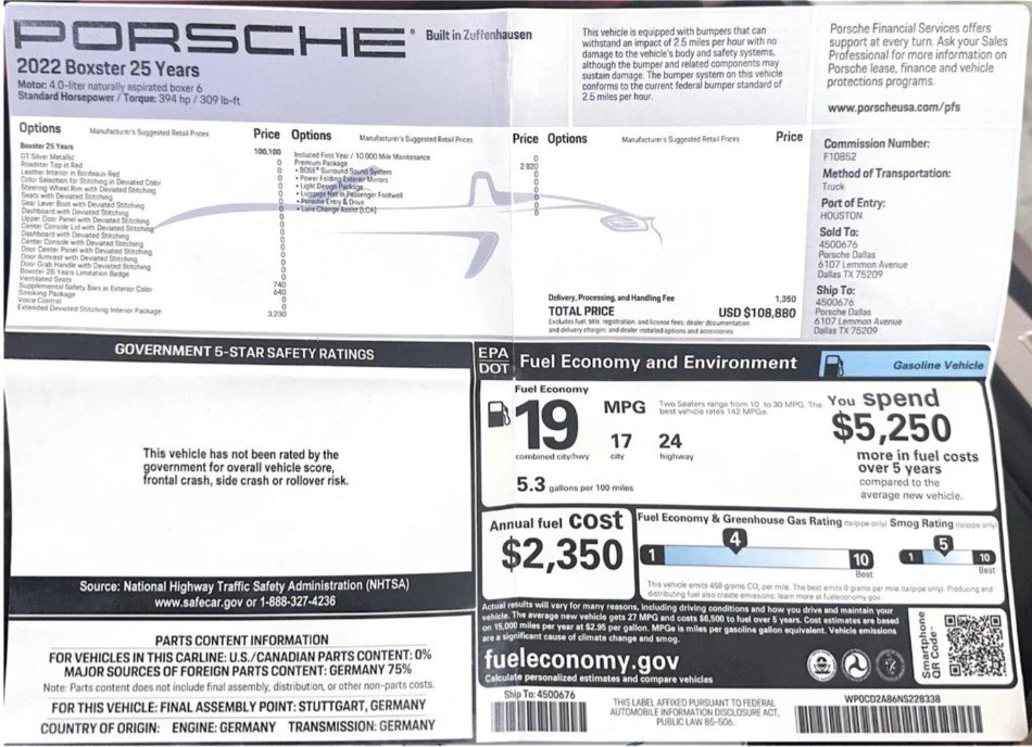 2022 Porsche 718 Boxster GTS 4.0 - Image 13 of 15